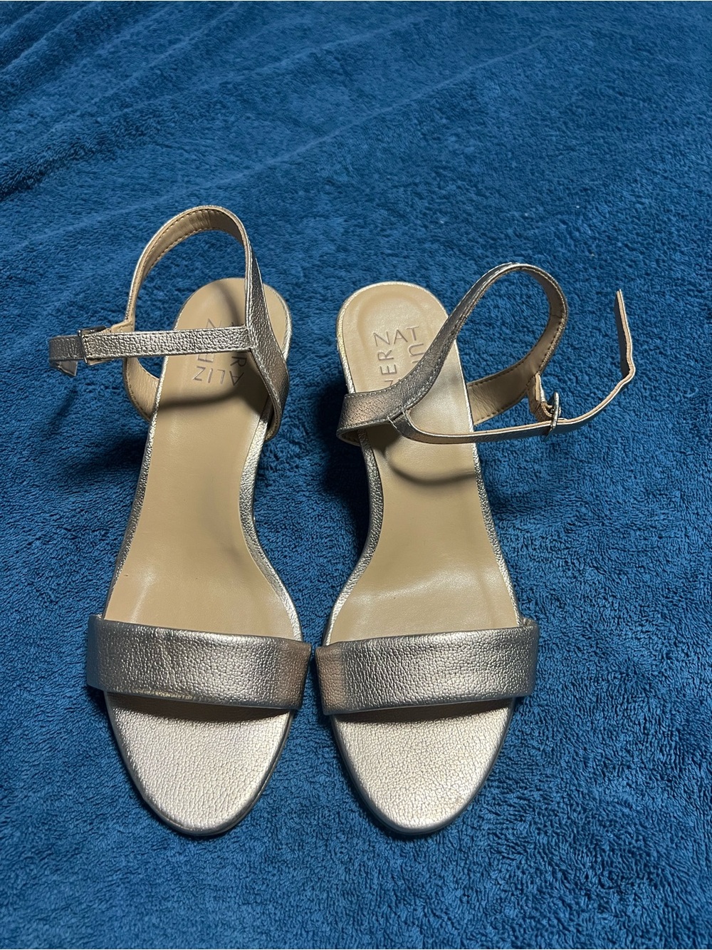 Naturalizer Metallic Silver Single-Band Ankle-Strap Sandals